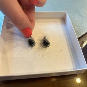 Black Teardrop Crystal Stud Earrings - Women Jewelry